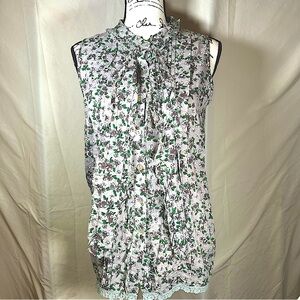 POL Sleeveless Button Up Blouse Women’s Small Vertical Pleats & Fray Detail Gray